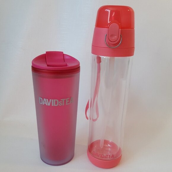 Pair of Davids Tea Travel Mugs PINK - Picture 1 of 5